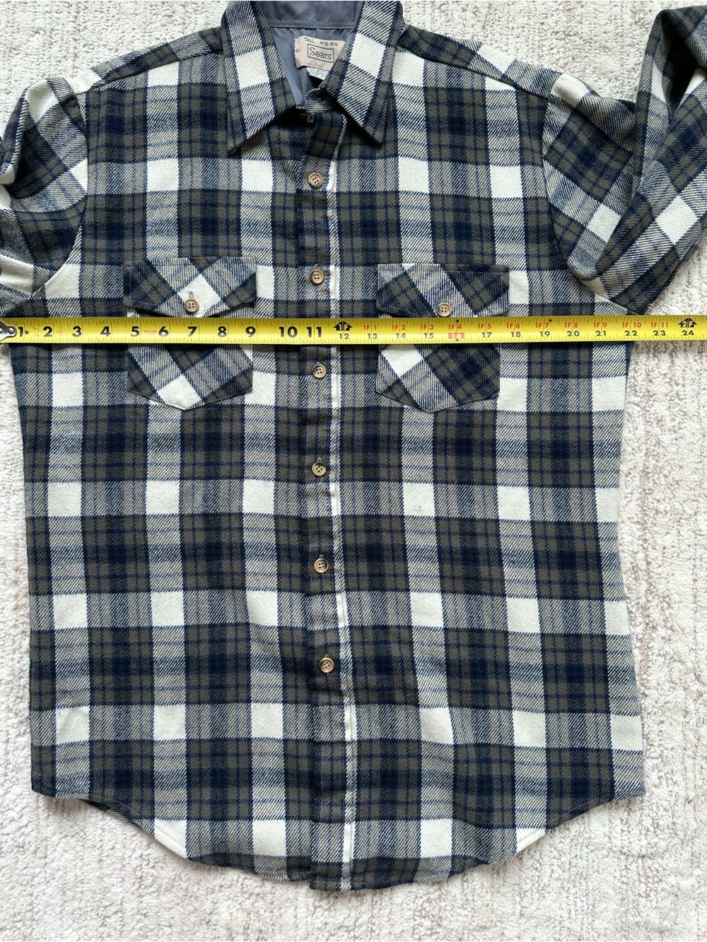 Vintage Sears Flannel Button Down Shirt MEDIUM TALL 15-15 1/2 Plaid 100% Acrylic - Picture 9 of 10